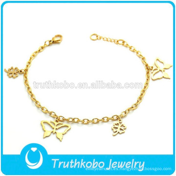 TKB-B0192 venden al por mayor tréboles de mariposa encantos de cobre chicas oro pulseras 24 K